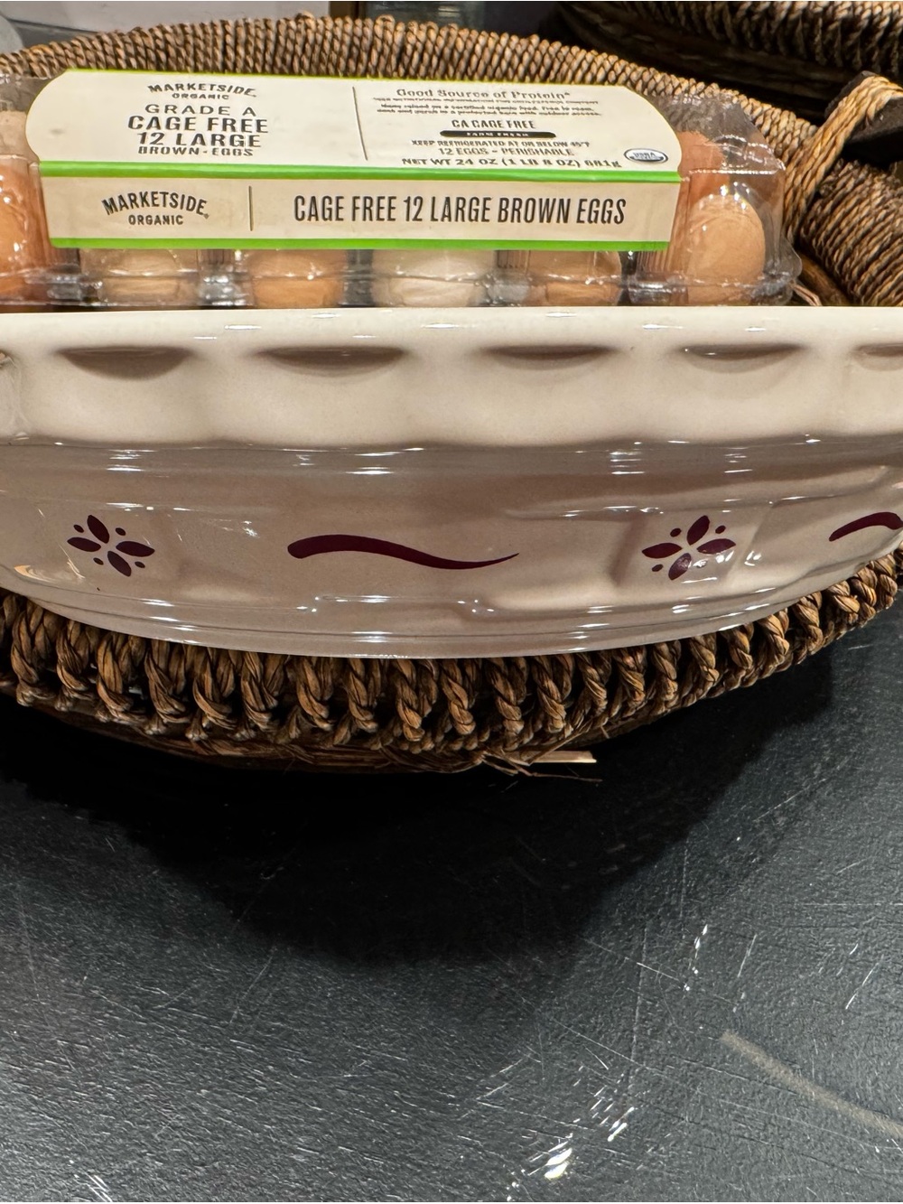 Longaberger Cream Ceramic Pie  Plate with Burgundy Logo